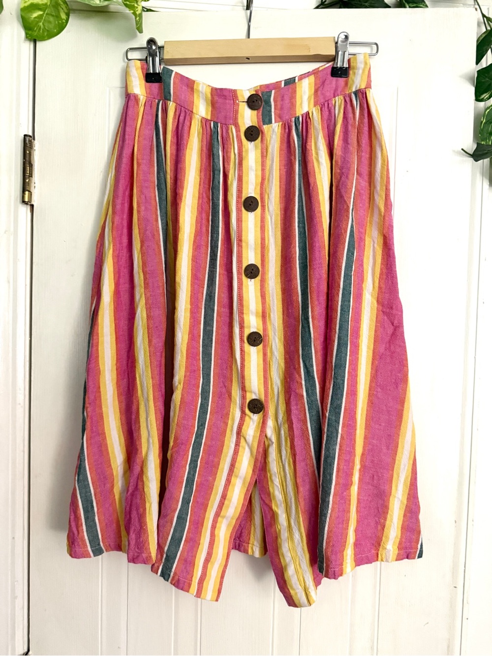 BCBGeneration Linen Blend Coastal Striped Button-Front Skirt